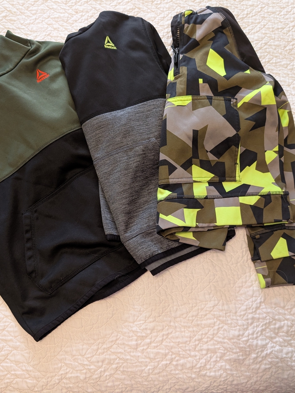 Reebok Kids' Black & Olive Hoodies with Neon Camo Jacket Set